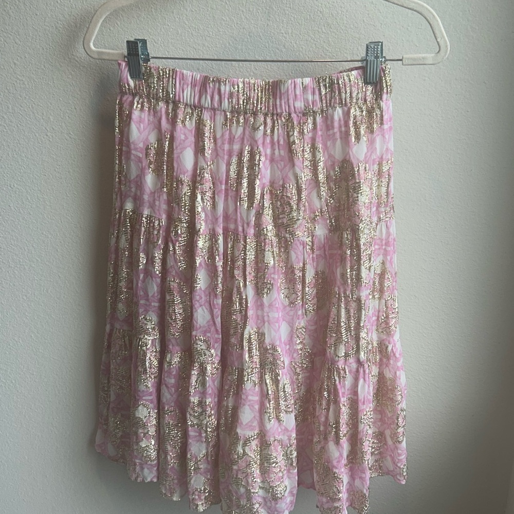 Bella Rose Closet Pink and White Midi Skater Skirt